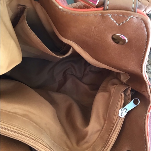 Coral orange brown Handbag purse braided handles 14” x 18” including handles EUC - Picture 12 of 15